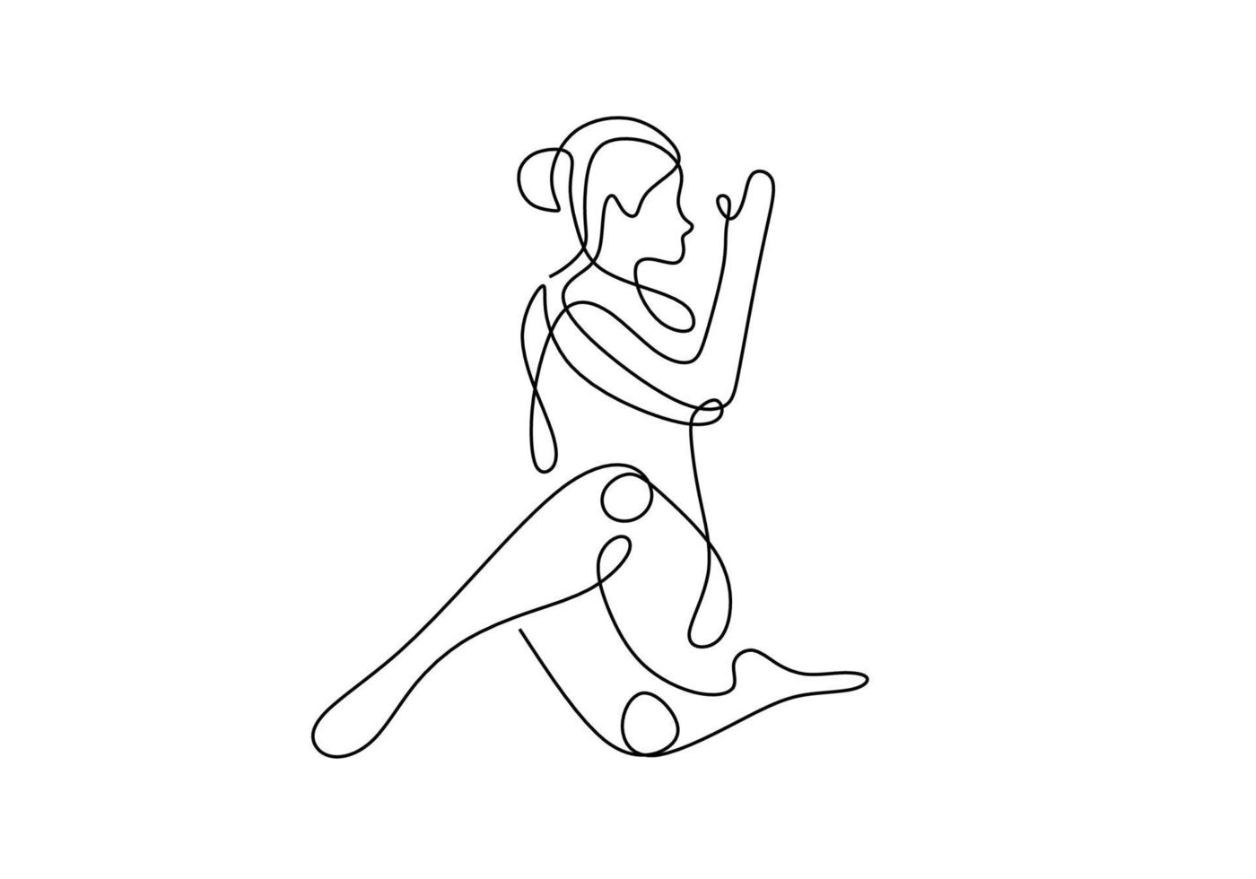 Continuous one line drawing of woman sitting cross legged yoga vector