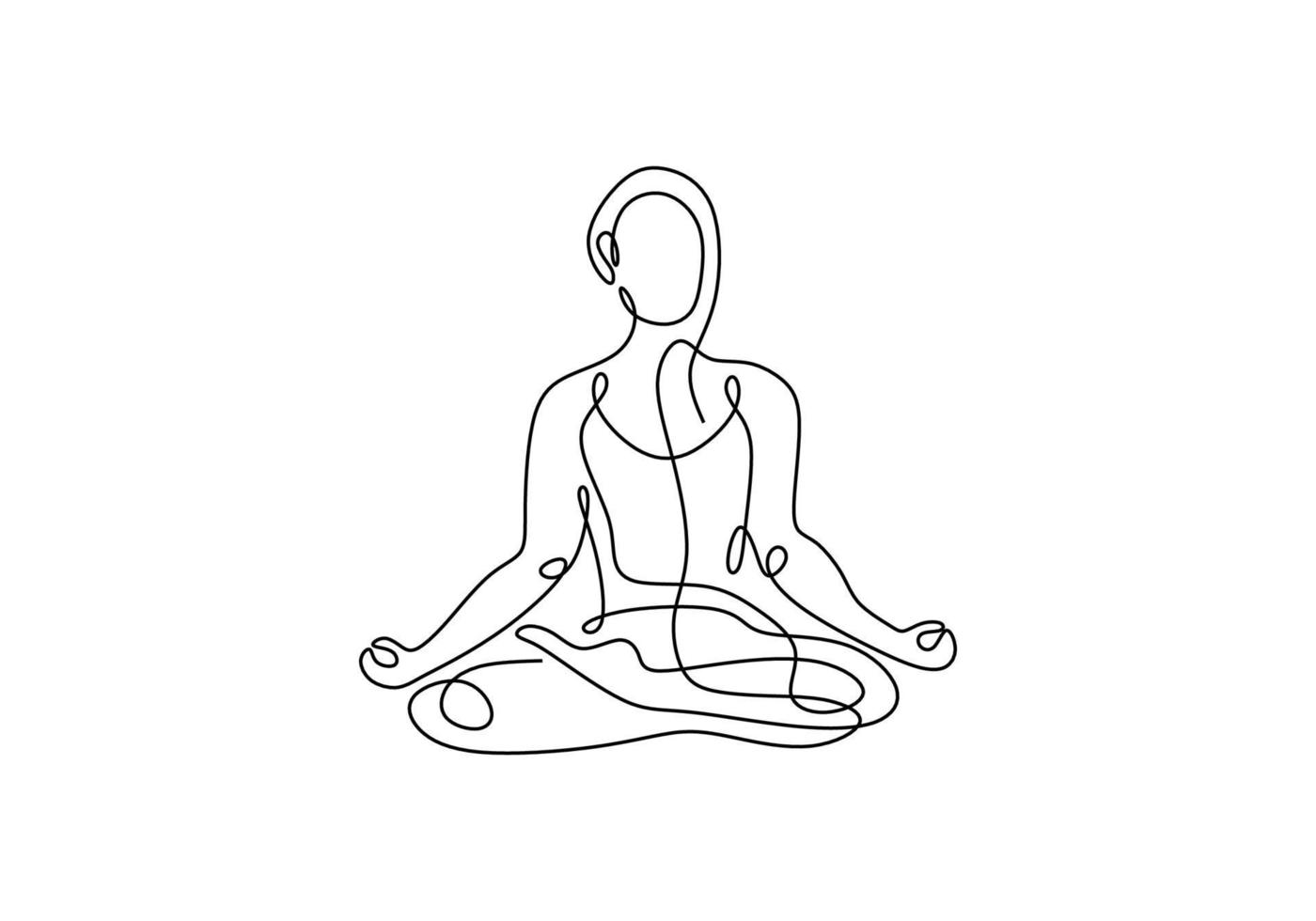 dibujo continuo de una línea de mujer sentada meditando con las piernas cruzadas vector