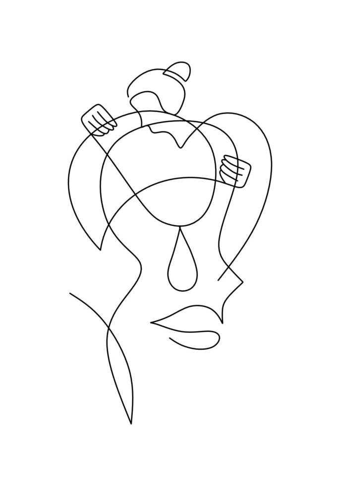 Continuous line art of sad woman contemporary poster vector