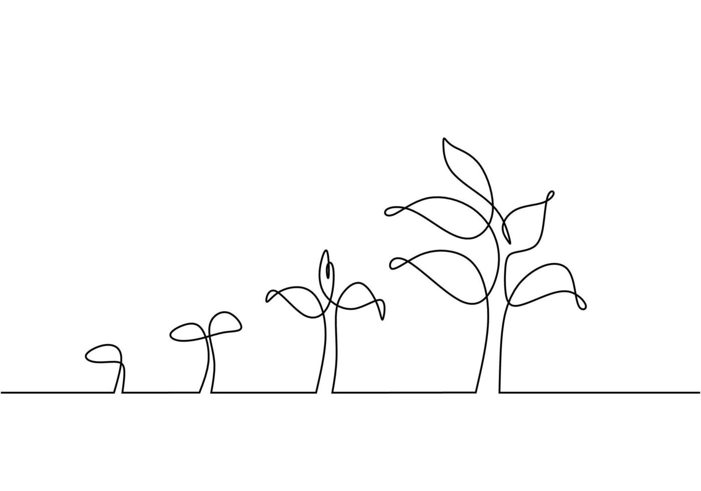 Continuous one line drawing Plant growth process vector