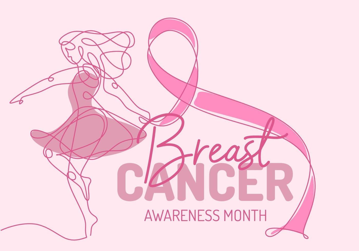 Continuous one line art background of National Breast Cancer Awareness vector
