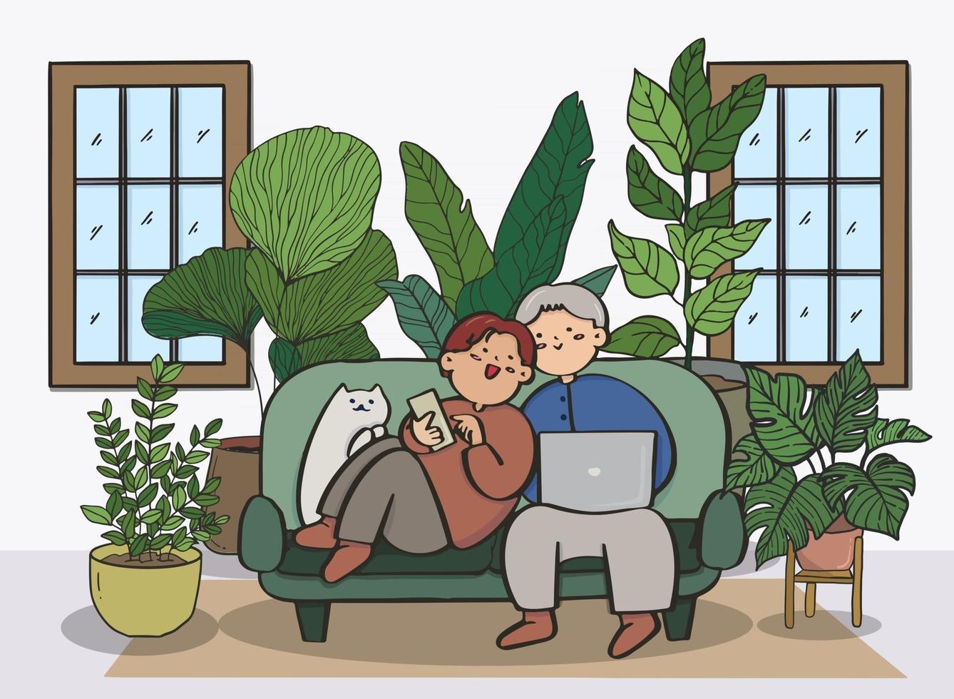 Couple in love, Old couple Stay at home vector