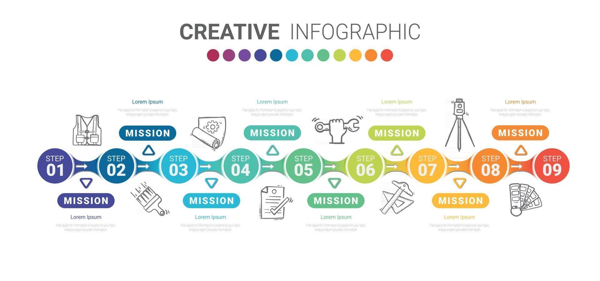 diseño infográfico vectorial con 9 opciones o pasos. vector