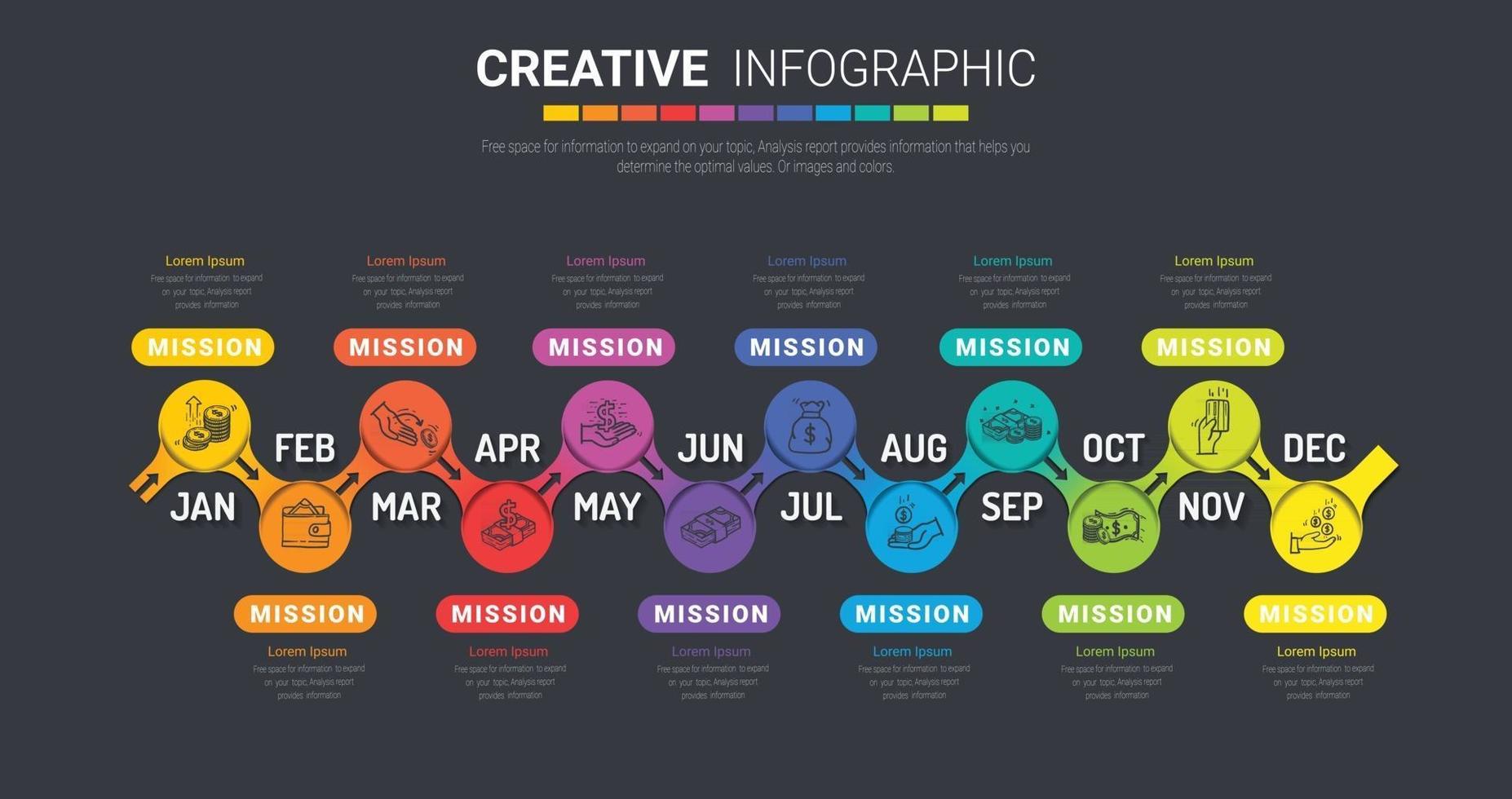 Timeline business for 12 months vector