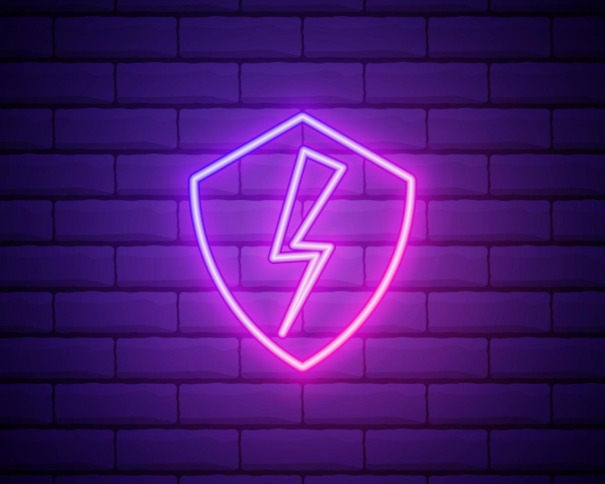 Glowing neon Secure shield with lightning icon isolated vector