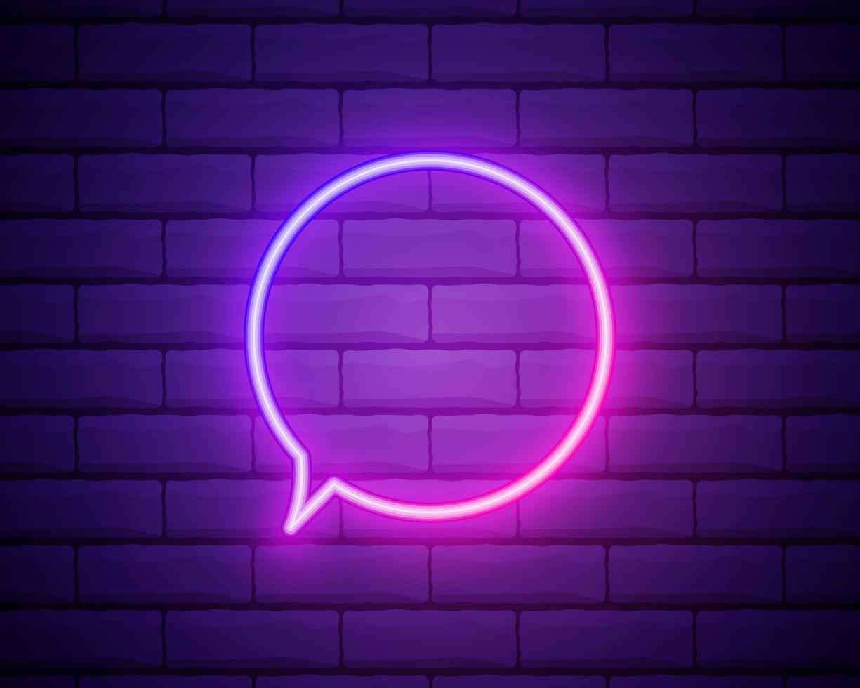 Speech bubble pink glowing neon ui ux icon. Glowing sign logo vector