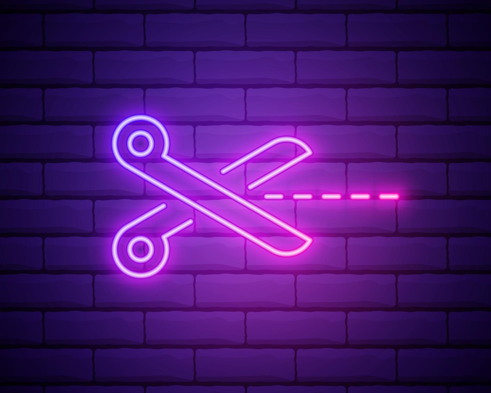 Shining scissors neon sign. Hairdressing salon, style 3429329 Vector