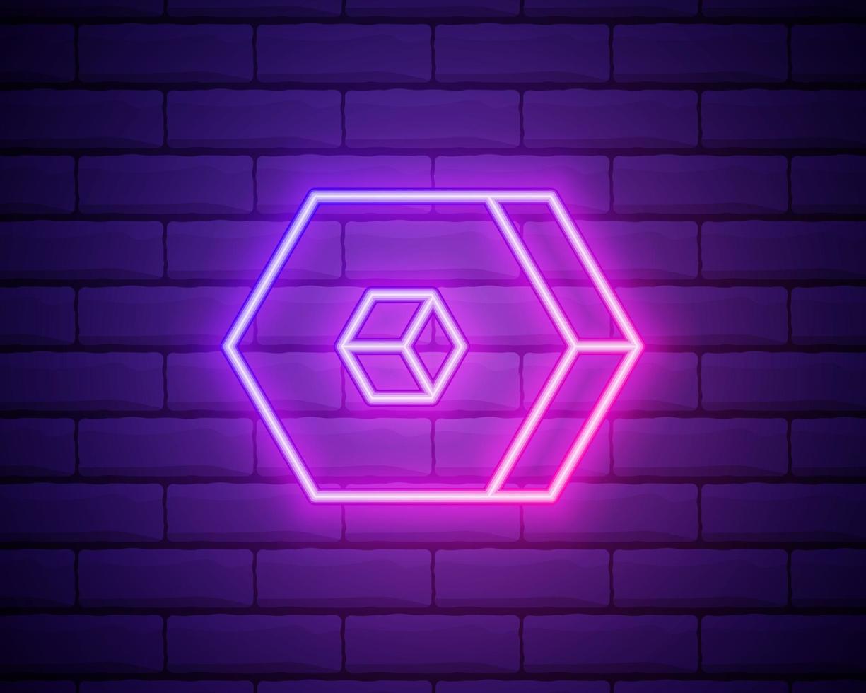 Glowing neon line Hexagonal metal nut icon isolated on brick vector