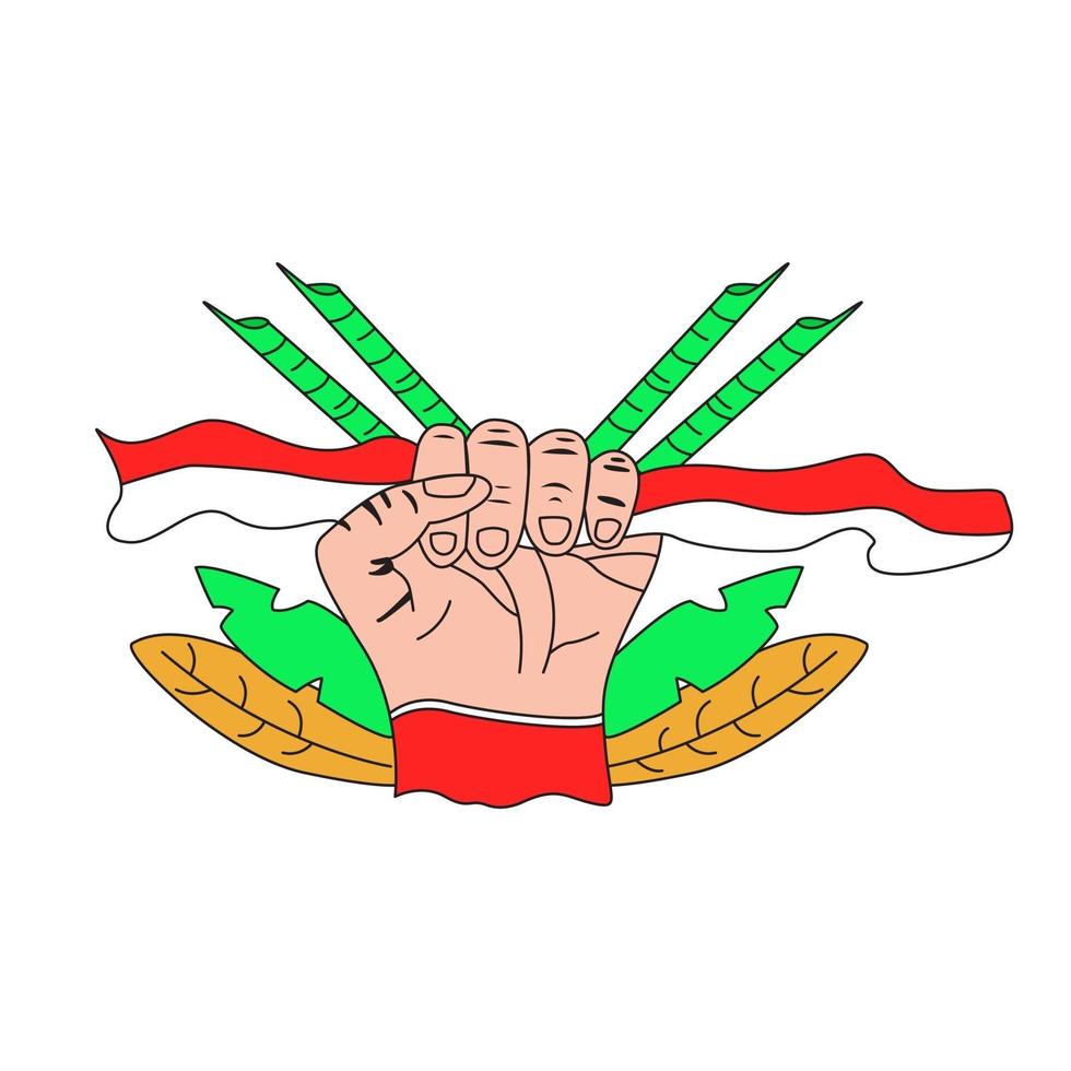 Hand vector gripping white flag commemorating 17th August 1945