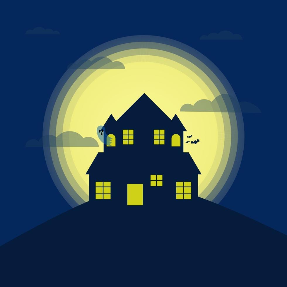 Flat design silhouette halloween house vector