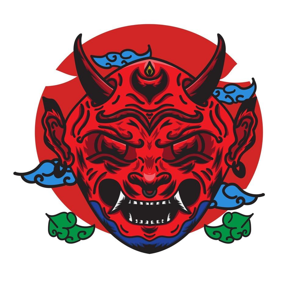 Máscara de oni rojo aislado sobre fondo blanco. vector