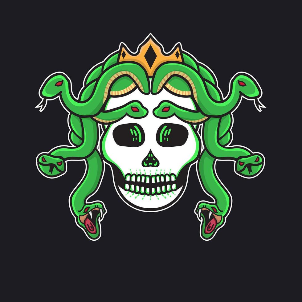 hand drawn tattoo skull medusa good for t-shirt vector