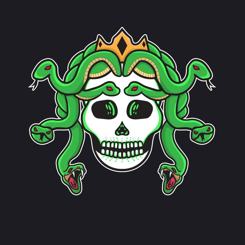 Dibujado a mano tatuaje calavera medusa bueno para camiseta vector