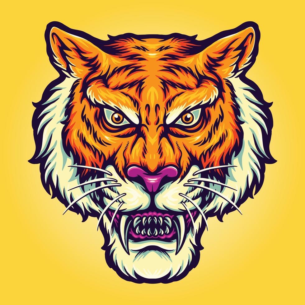 ilustraciones de angry tiger head mascot vector