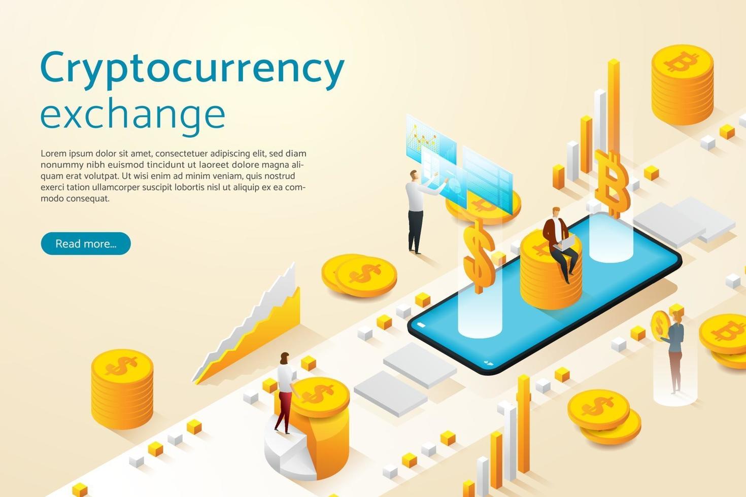 Cryptocurrency exchange laptop mobile. vector