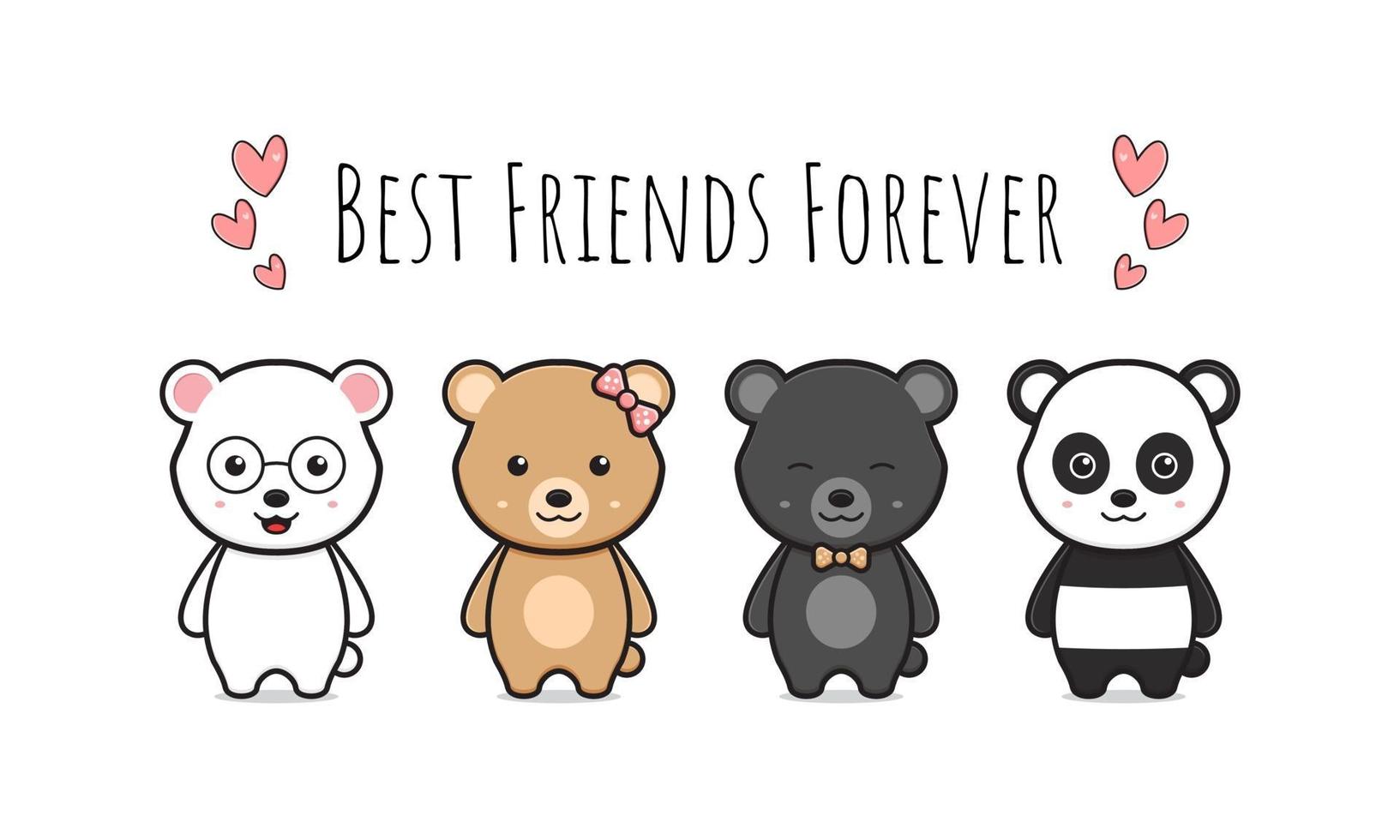 Cute bear best friends greeting cartoon doodle card icon illustration vector