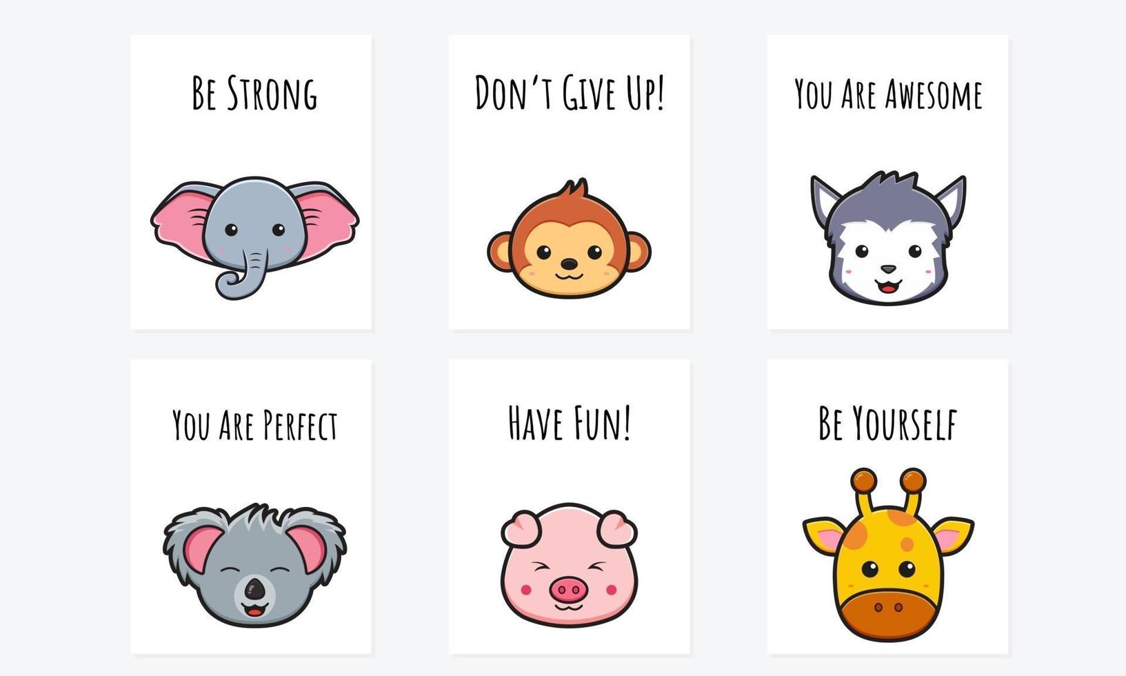 Cute motivation card with animal cartoon doodle icon illustration vector