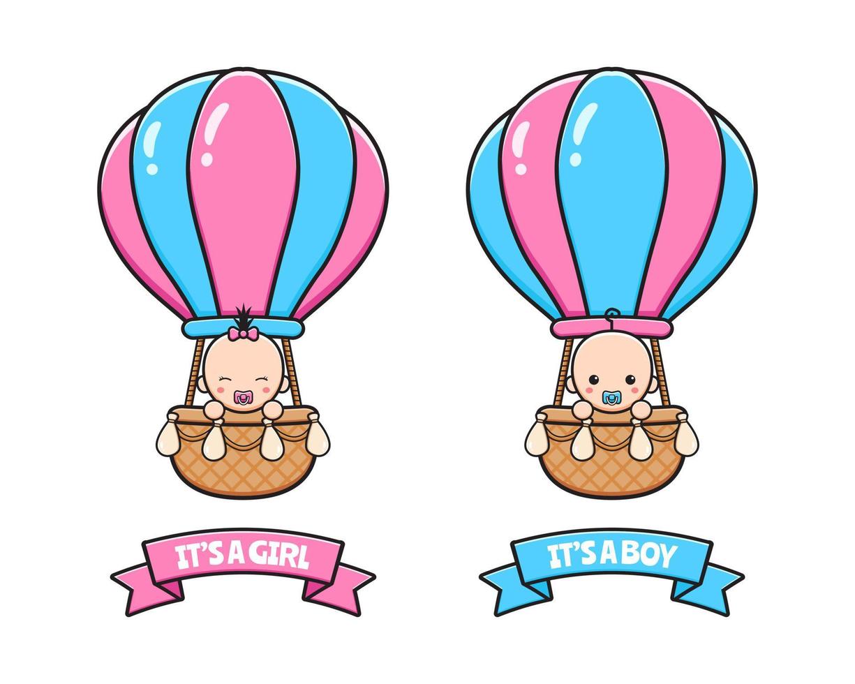 Baby shower card with cute baby riding hot air balloon cartoon vector