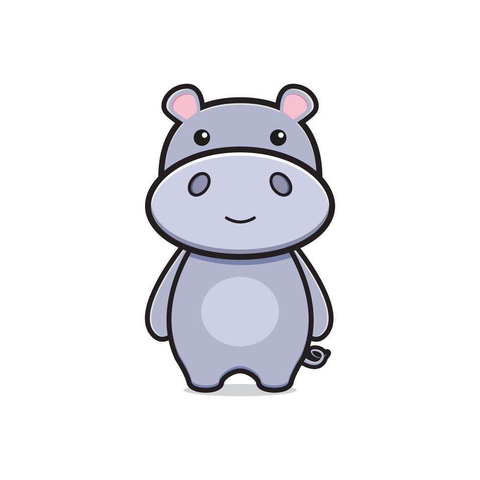 Cute hippo mascot character logo cartoon icon illustration vector