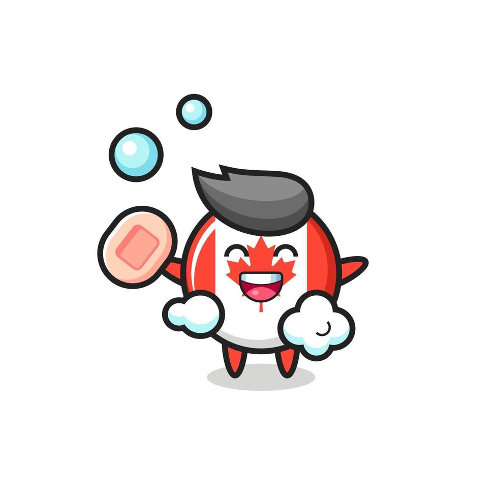 canada flag badge character is bathing while holding soap vector