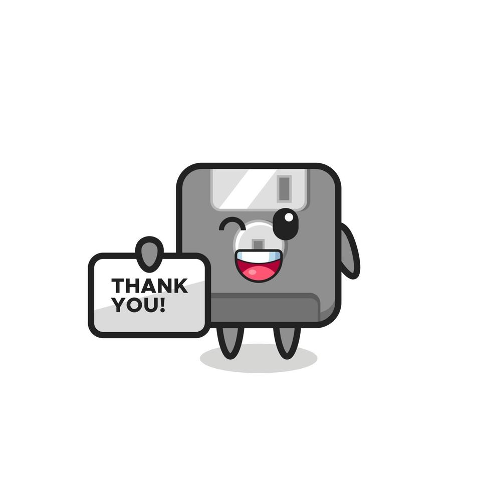 the mascot of the floppy disk holding a banner that says thank you vector