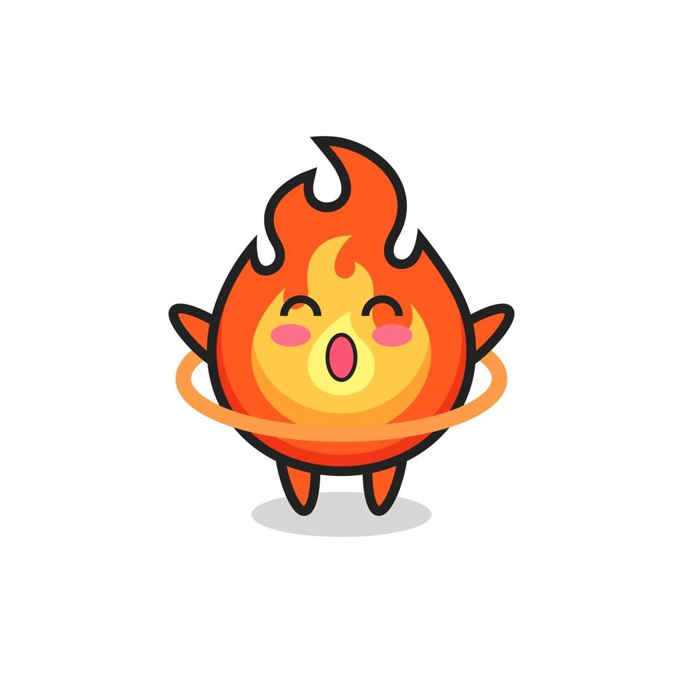 cute fire cartoon is playing hula hoop vector