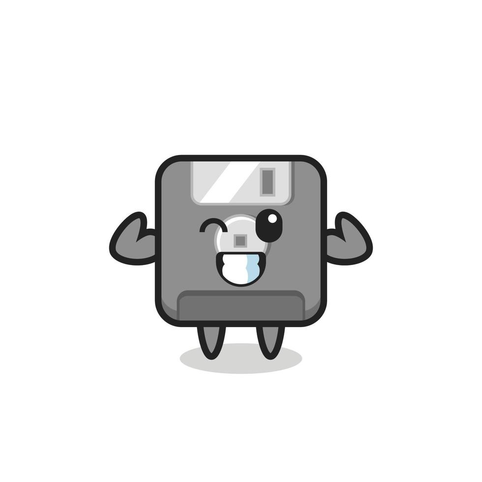 the muscular floppy disk character is posing showing his muscles vector
