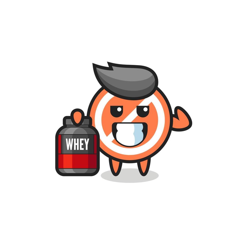 the muscular stop sign character is holding a protein supplement vector