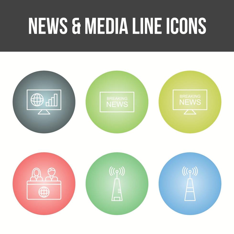 conjunto de iconos de vector de noticias y medios únicos