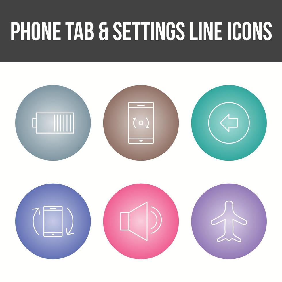 pestaña de teléfono única y conjunto de iconos de vector de configuración