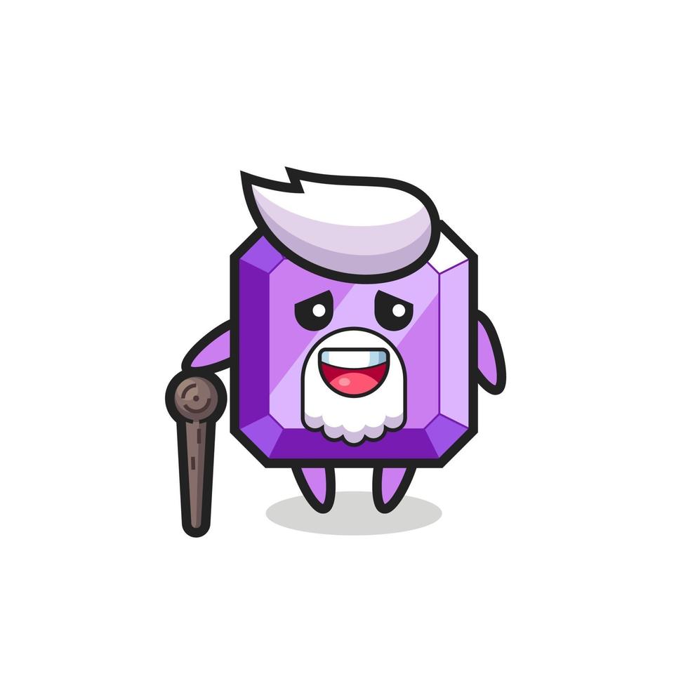 cute purple gemstone grandpa is holding a stick vector