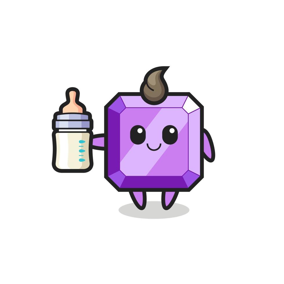 baby purple gemstone cartoon character with milk bottle vector