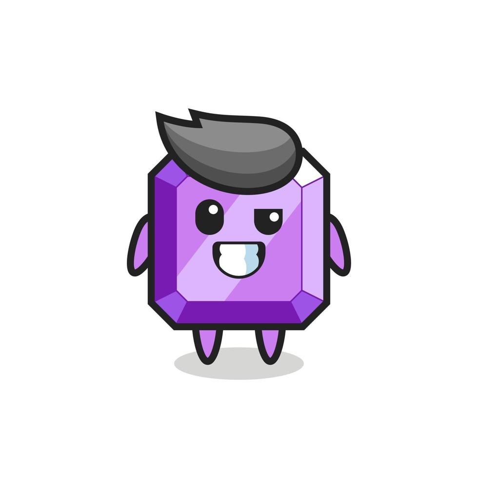 cute purple gemstone mascot with an optimistic face vector