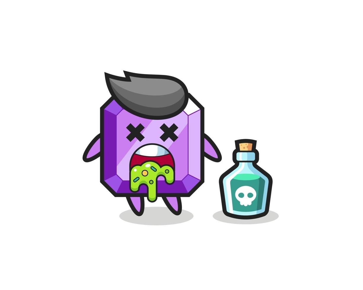 illustration of an purple gemstone character vomiting due to poisoning vector