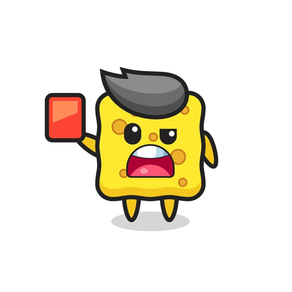 sponge cute mascot as referee giving a red card vector