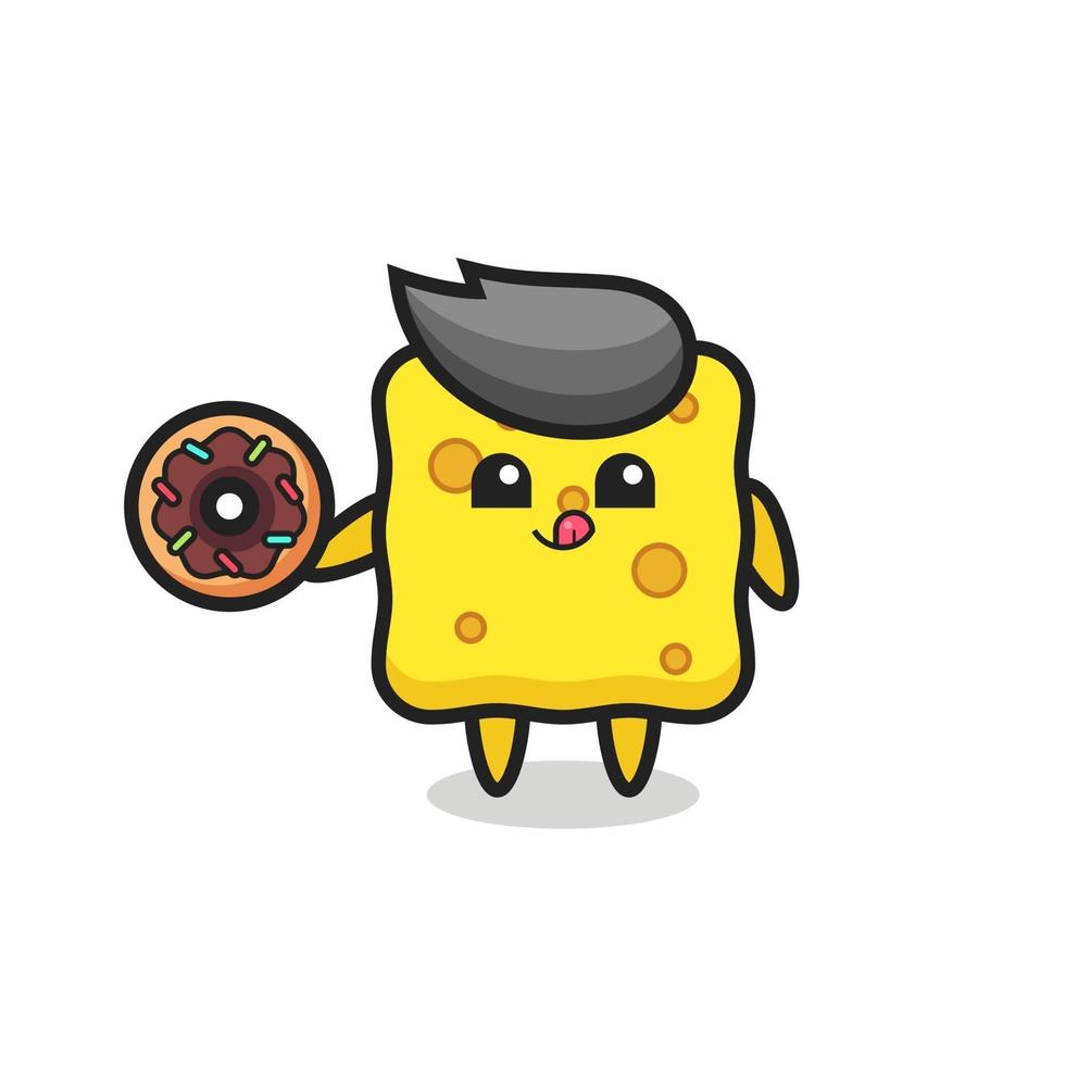Ilustración de un personaje de esponja comiendo una rosquilla vector