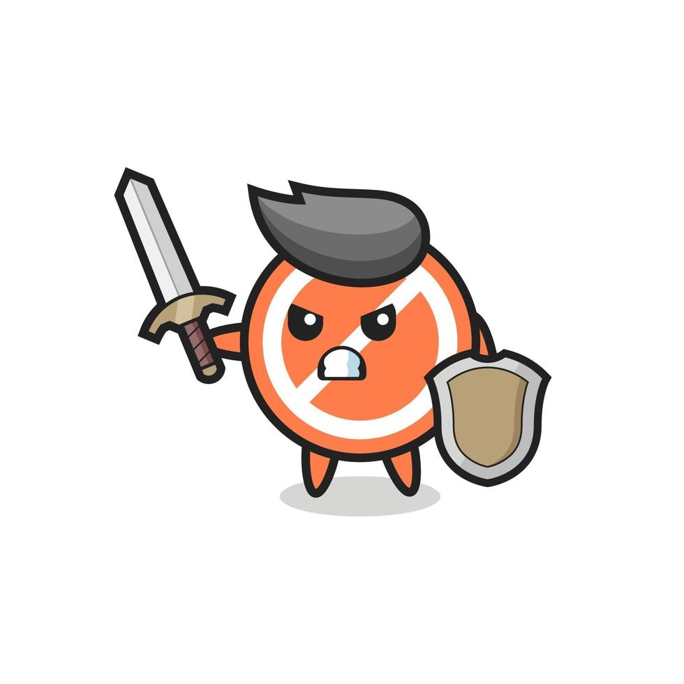 cute stop sign soldier fighting with sword and shield vector