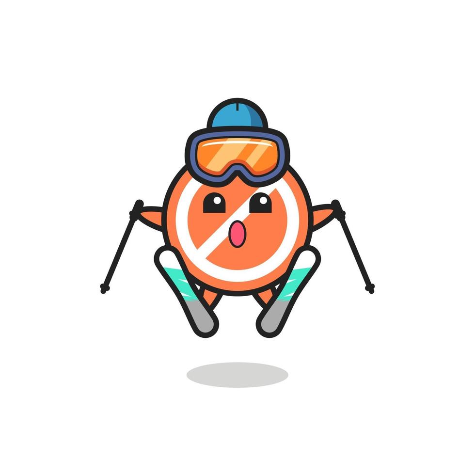 stop sign mascot character as a ski player vector