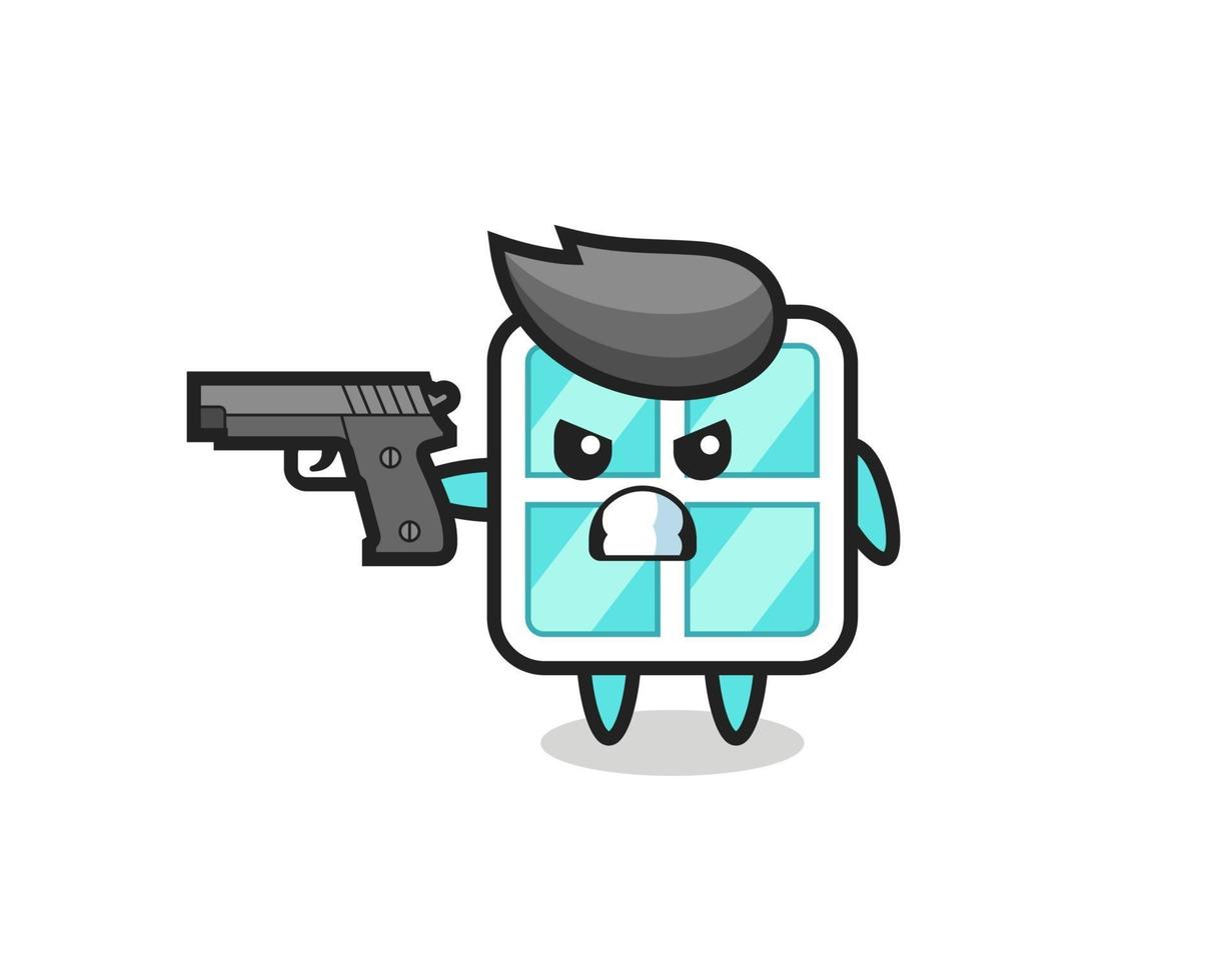 el lindo personaje de la ventana dispara con una pistola vector