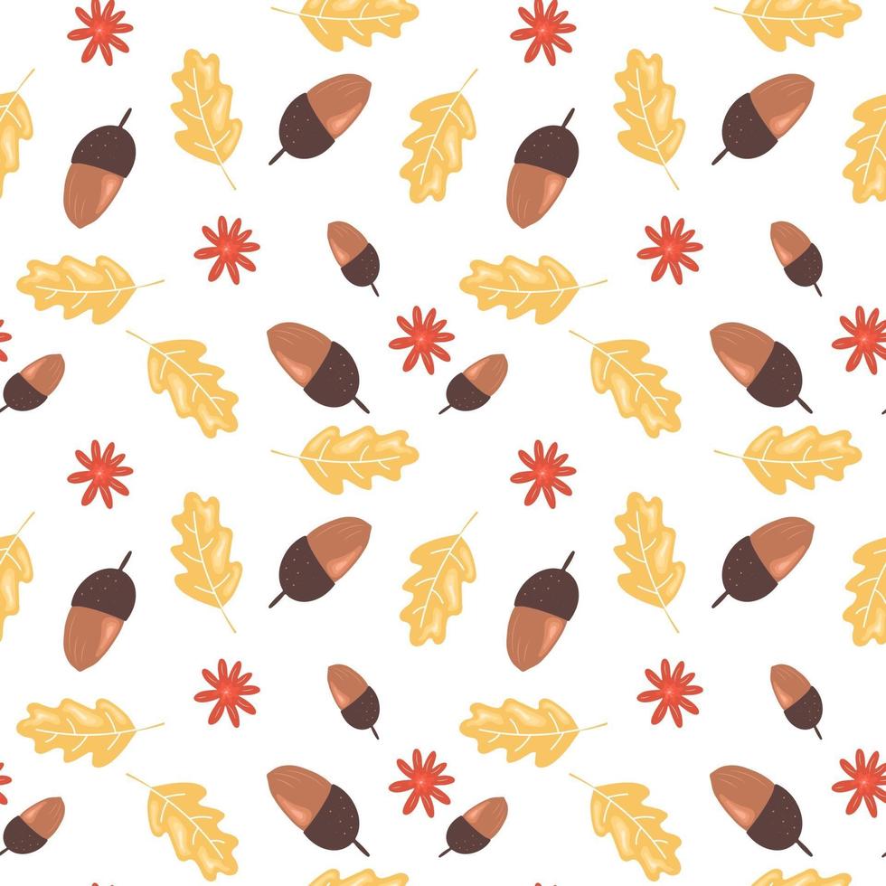 Autumn seamless pattern with acorns and oak leaves vector
