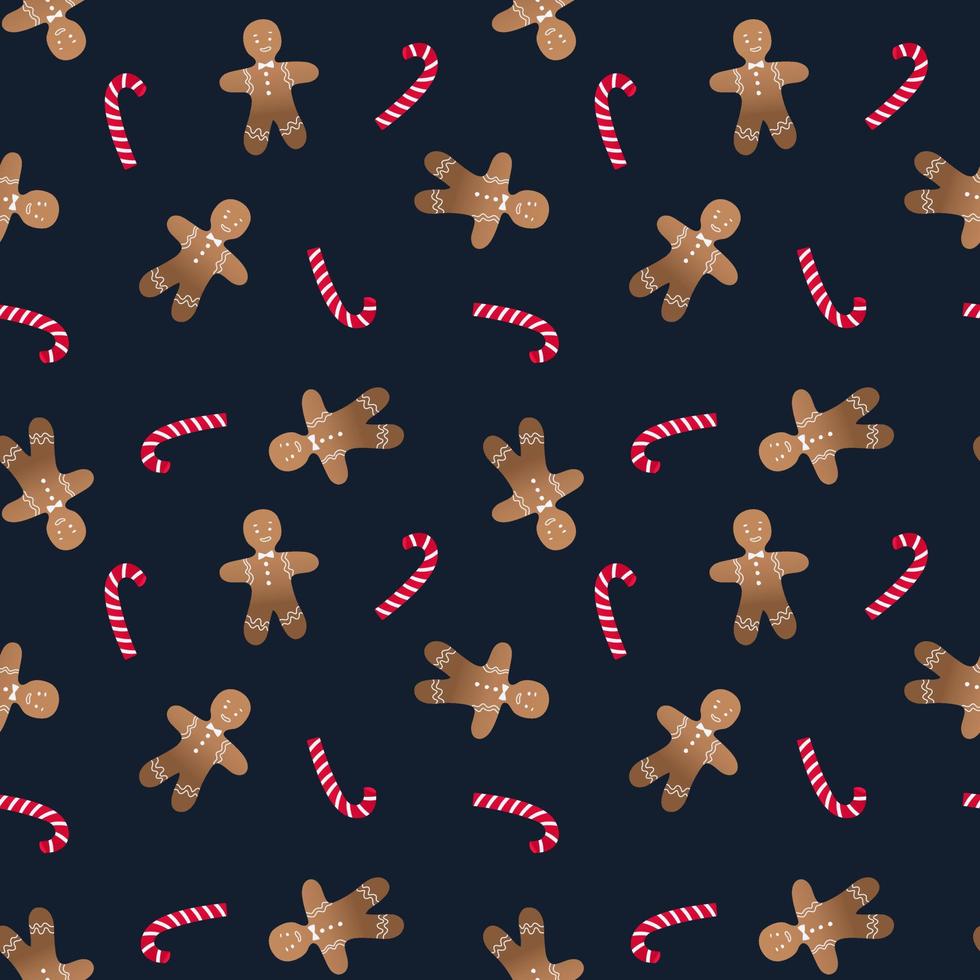 Seamless pattern with Christmas cookies man and caramel candy vector