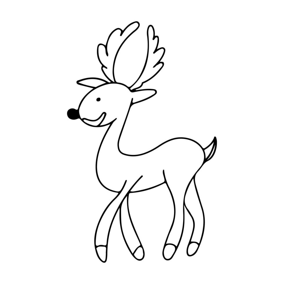 Hand drawn funny deer with antlers. vector