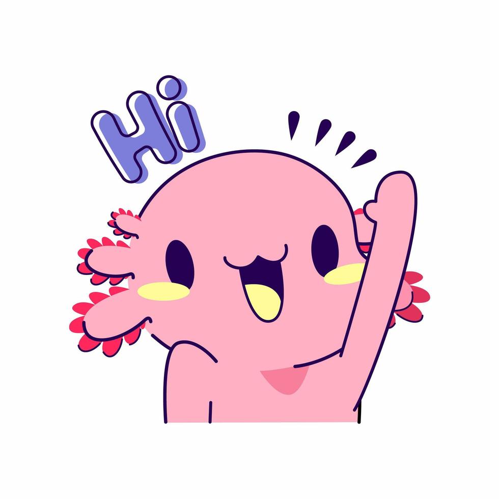 cute axolotl hi pose vector illustration