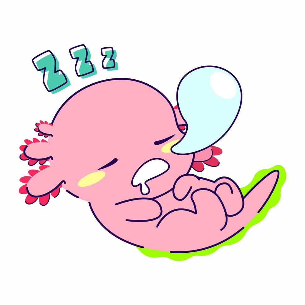 cute axolotl sleep pose vector illustration