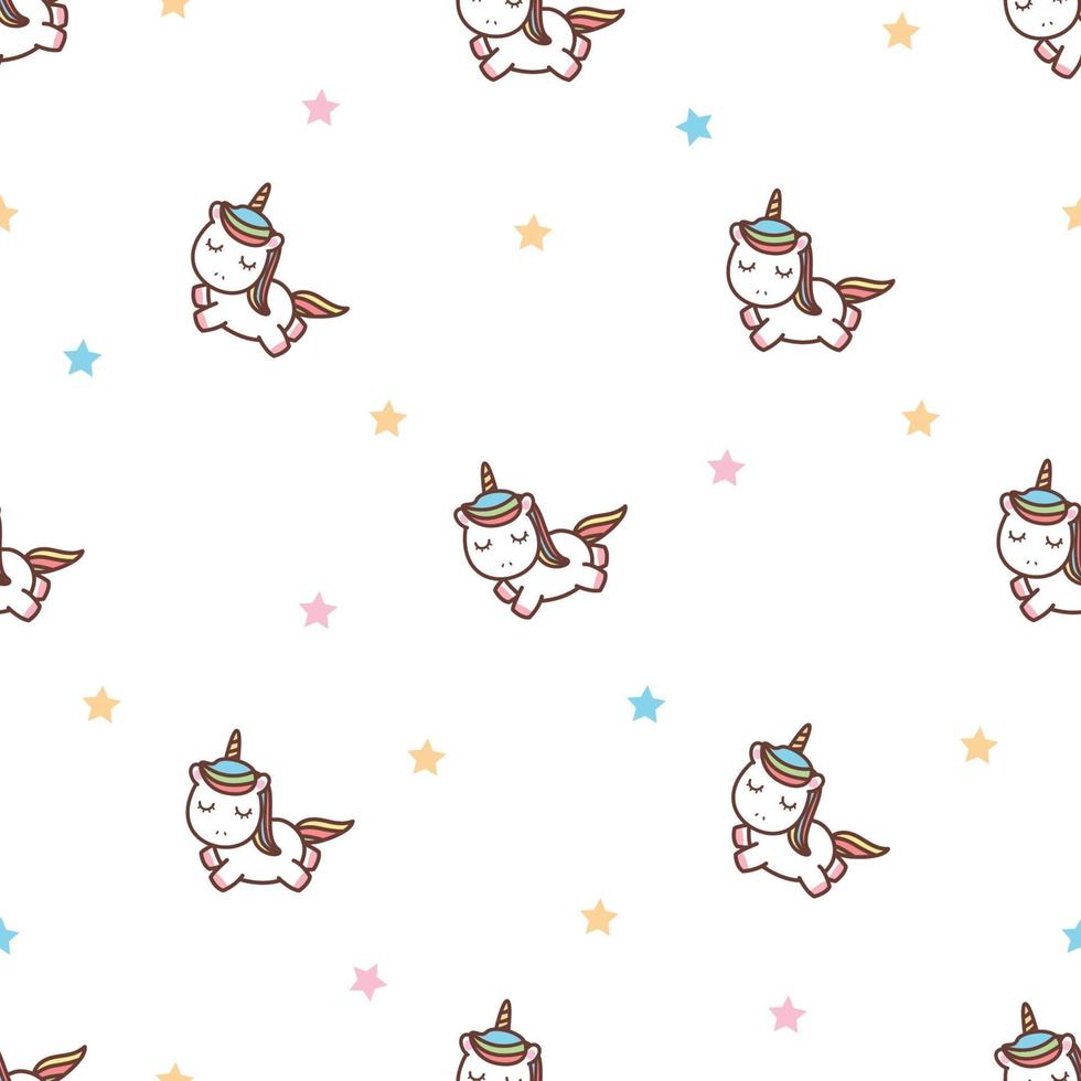 Cute unicorn flying with stars cartoon seamless pattern vector