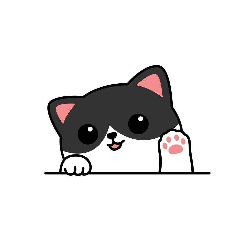 Cute cat waving paw cartoon, vector illustration