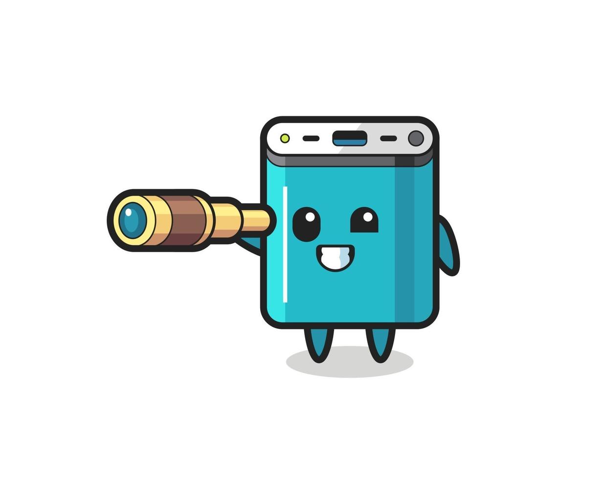 cute power bank character is holding an old telescope vector