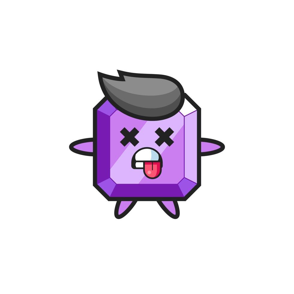 character of the cute purple gemstone with dead pose vector