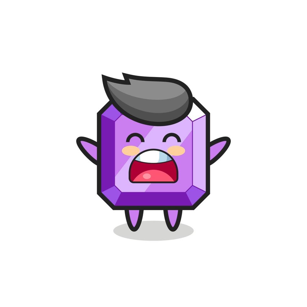 cute purple gemstone mascot with a yawn expression vector