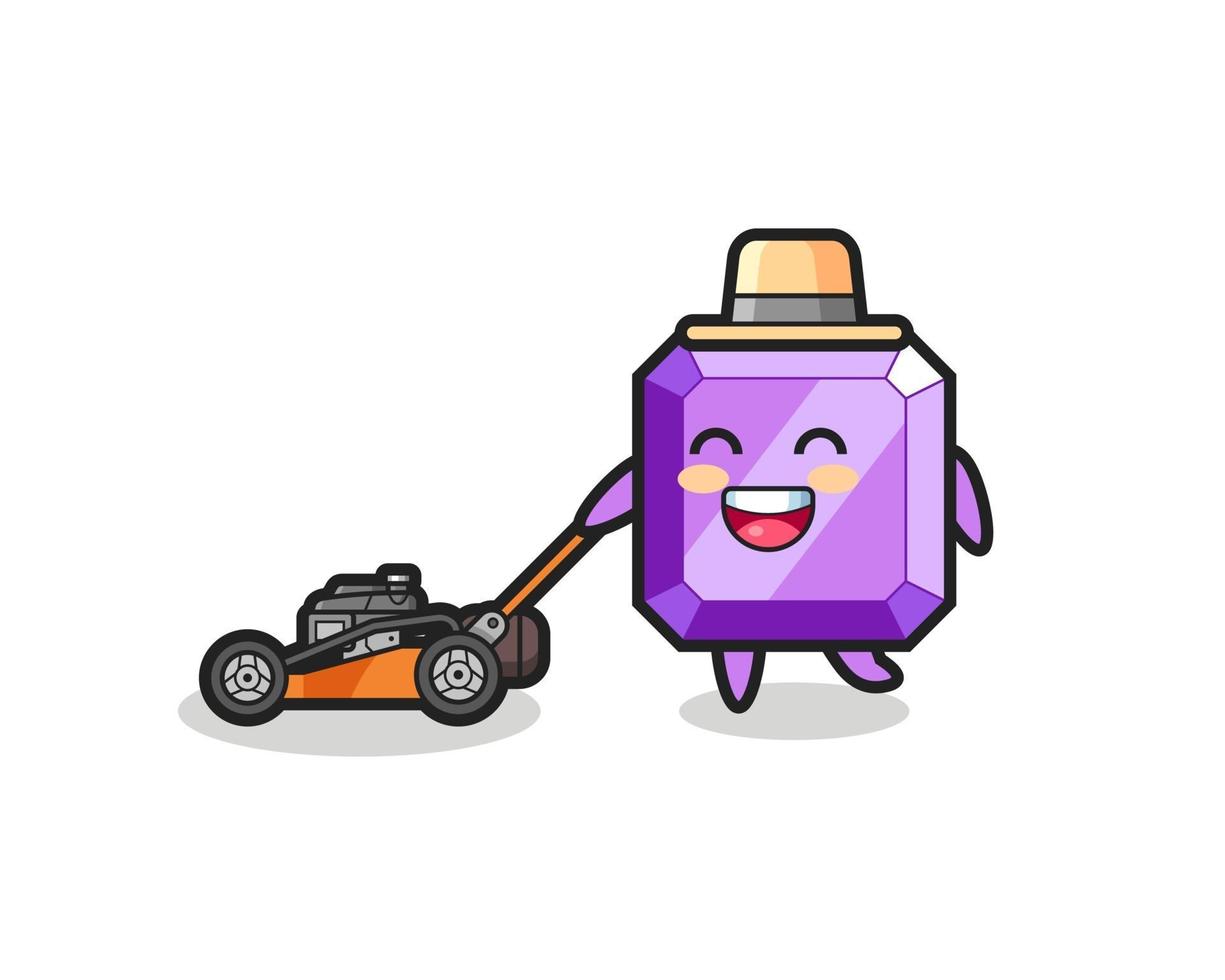 illustration of the purple gemstone character using lawn mower vector